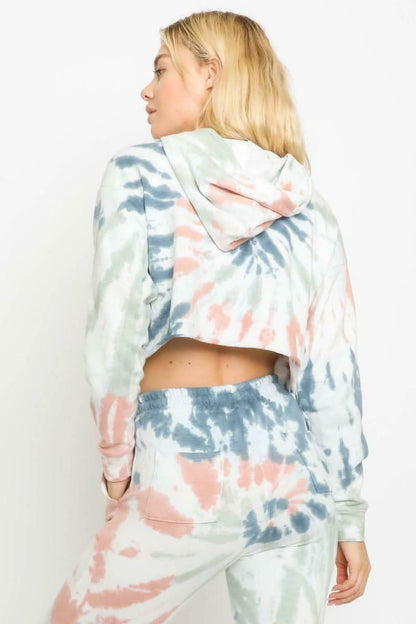 Time Out Starburst Denim Tie-Dye Cropped Hoodie