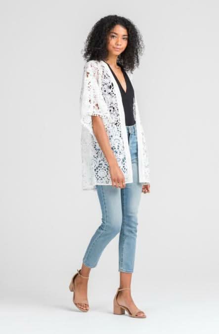 Watch and Learn White Crochet Lace Kimono