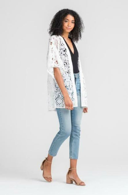 Watch and Learn White Crochet Lace Kimono