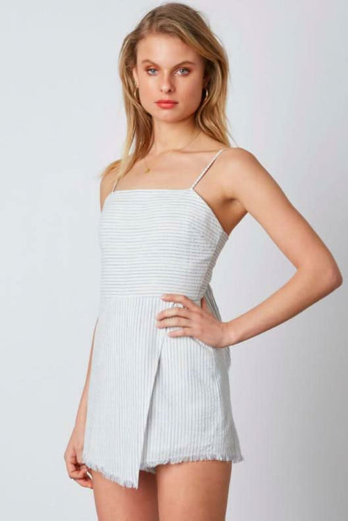 Stephanie Chambray Blue Striped Tie-Back Romper