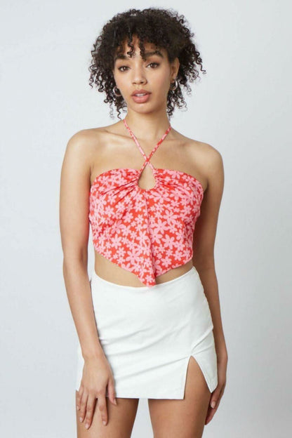 You Know Me Cherry Blossom Floral Print Halter Top