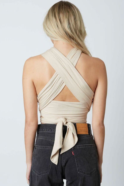 Sasha Tan Wrap Crop Top