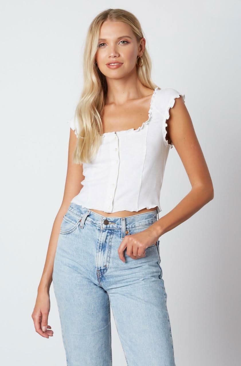 What You Want White Button-Down Cropped Tank Top