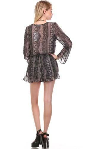 Spice Navy Print Surplice Bell Sleeve Romper