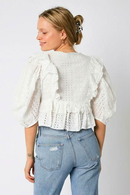 Take Me With You White Eyelet Puff Sleeve Top