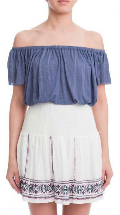 Sophie Ivory Embroidered Smocked Waist Mini Skirt