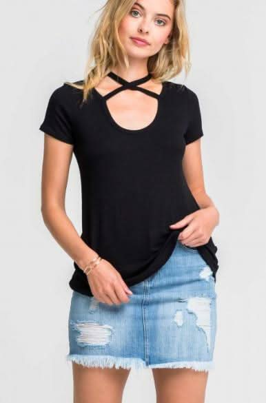 Sunset Black Criss-Cross Choker Tee