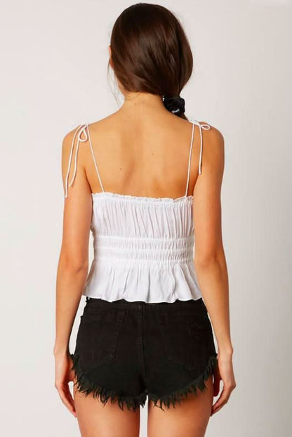 Take Me To Paradise White Ruffle Crop Top