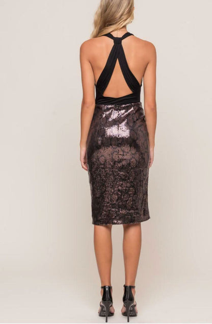 Wild One Black and Brown Python Sequin Midi Skirt