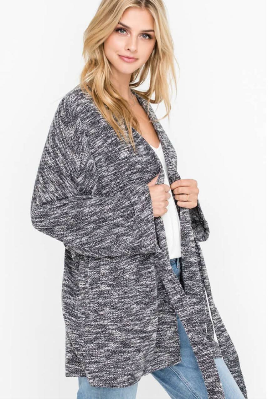 Sasha Black Space Dye Kimono Sleeve Cardigan