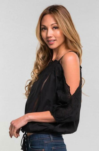 You're Mine Black Eyelet Cold Shoulder Top