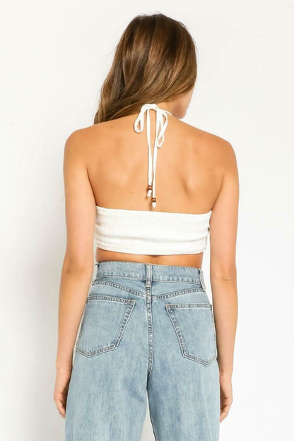 Summer Dreaming White Smocked Halter Crop Top