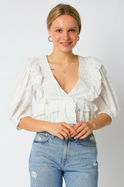 Take Me With You White Eyelet Puff Sleeve Top