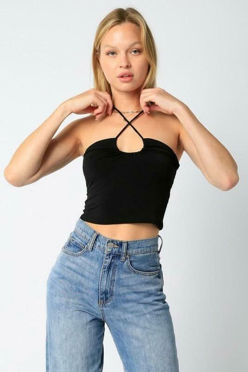 Randi Black Halter Crop Top