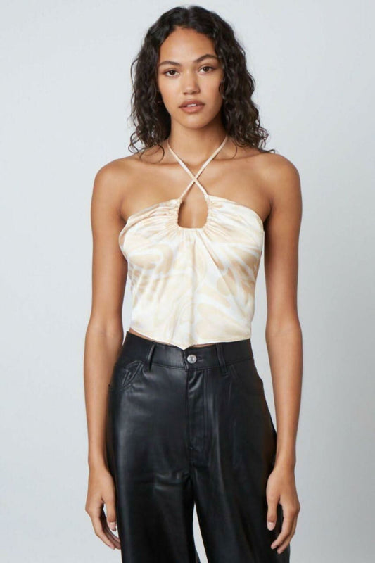 You Know Me Taupe and White Heart Print Halter Top