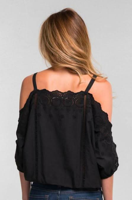 You're Mine Black Eyelet Cold Shoulder Top