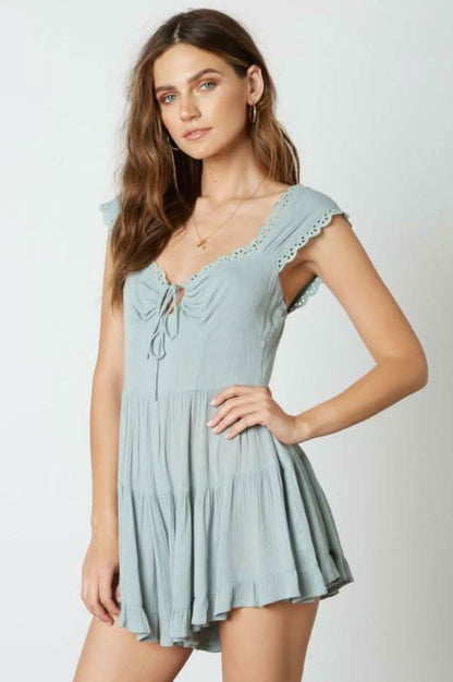 Sofie Seafoam Blue Keyhole Eyelet Romper