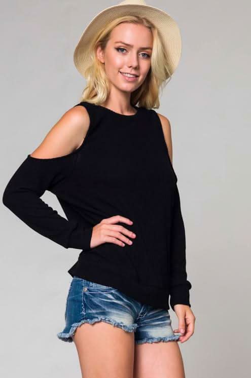 Ready To Go Black Cold-Shoulder Top