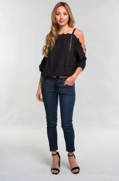 You're Mine Black Eyelet Cold Shoulder Top