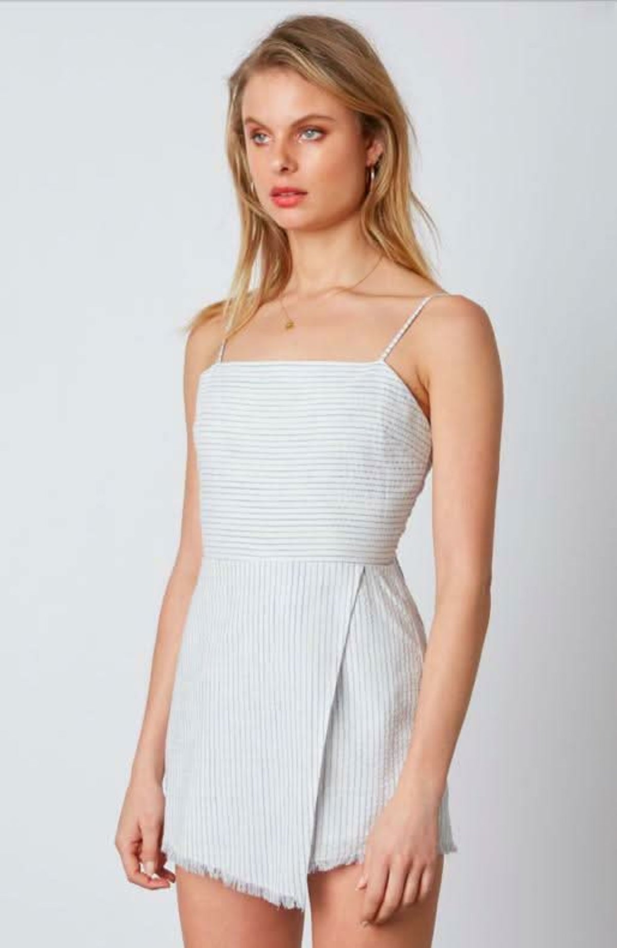 Stephanie Chambray Blue Striped Tie-Back Romper