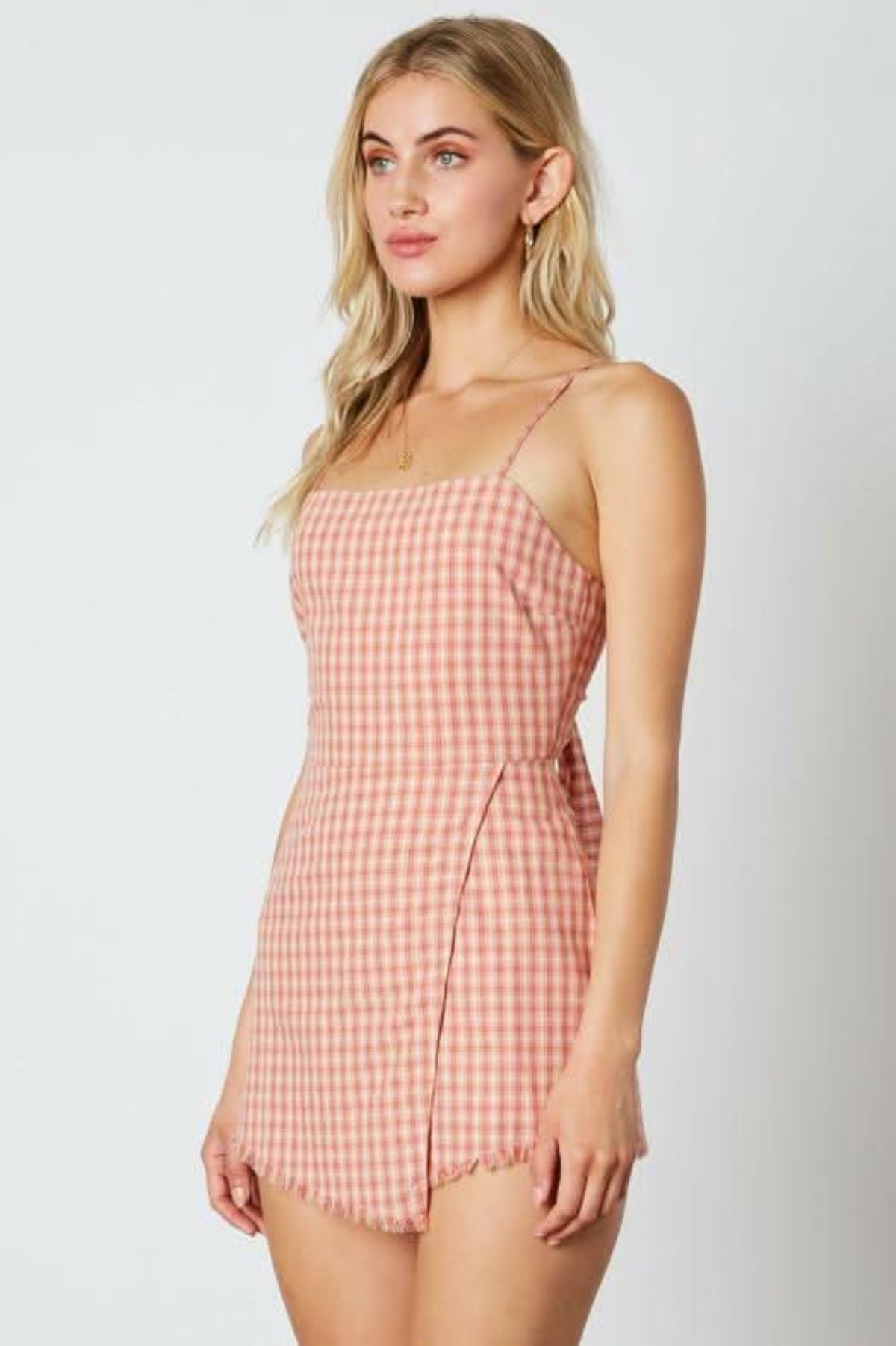 Stephanie Dusty Pink Gingham Tie-Back Romper