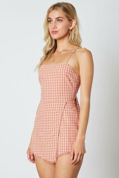Stephanie Dusty Pink Gingham Tie-Back Romper