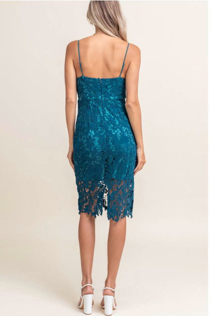 Victoria Teal Blue Crochet Lace Midi Dress