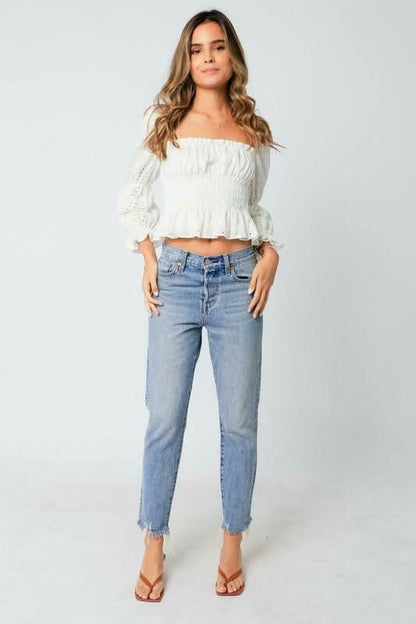Tyler White Eyelet Puff Sleeve Top