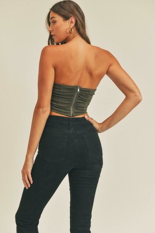 Serenity Olive Strapless Crop Top