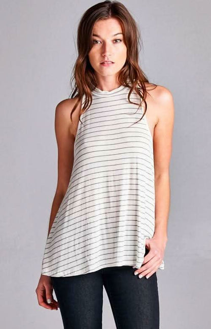 Walk The Line Ivory Striped Mock Neck Swing Top