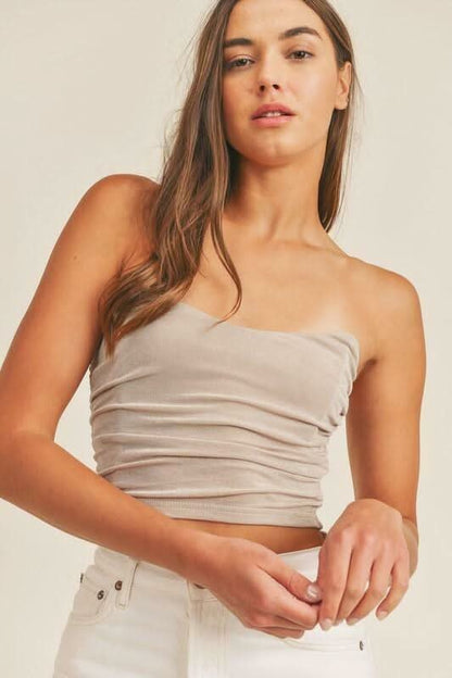 Serenity Taupe Strapless Crop Top