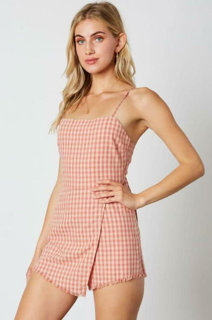 Stephanie Dusty Pink Gingham Tie-Back Romper