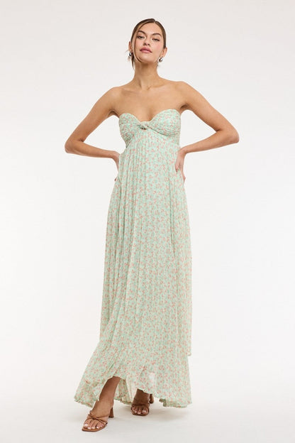 Willow Light Green Ditsy Floral Strapless Maxi Dress