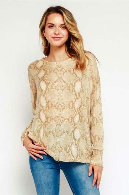 Wild Side Khaki Snake Print Sweater