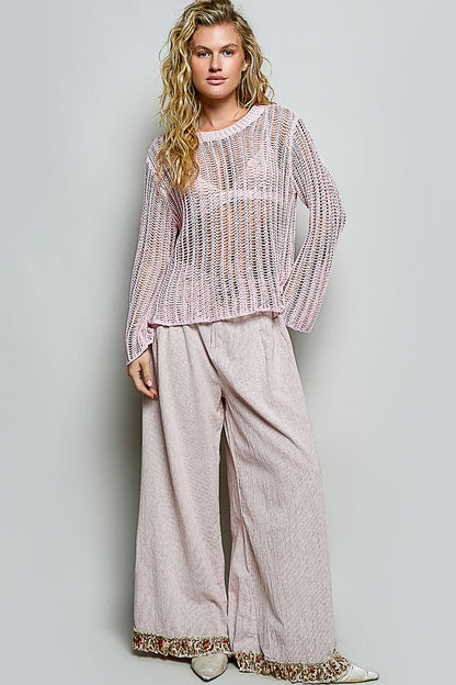 Sola Pink Sheer Crochet Sweater