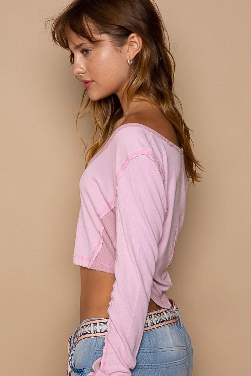 Real Love Pink Long Sleeve Crop Top
