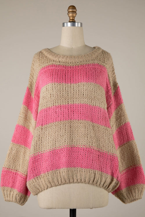Poppy Beige and Pink Striped Oversized Sweater