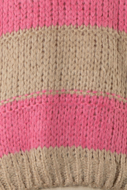 Poppy Beige and Pink Striped Oversized Sweater