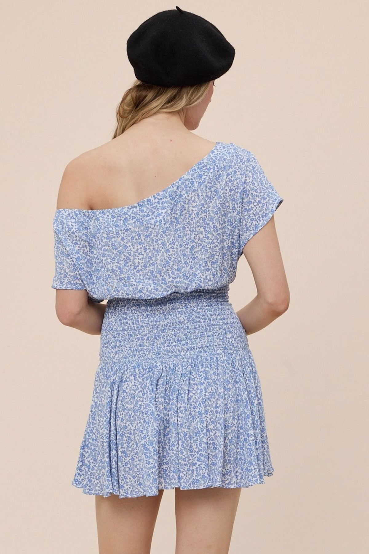 Roya Ditsy Blue Floral Drop Waist Mini