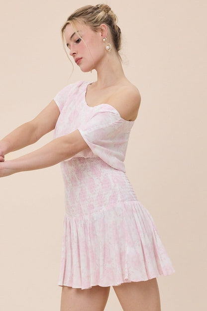 Roya Light Pink Floral Drop Waist Mini