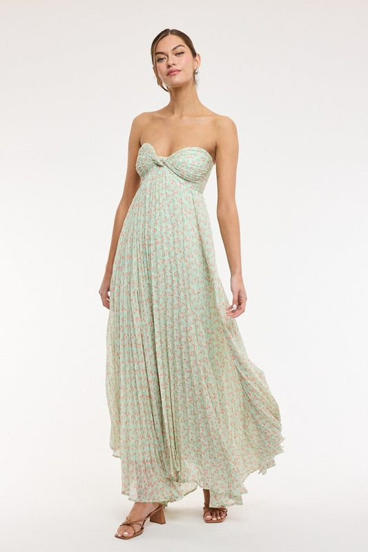 Willow Light Green Ditsy Floral Strapless Maxi Dress