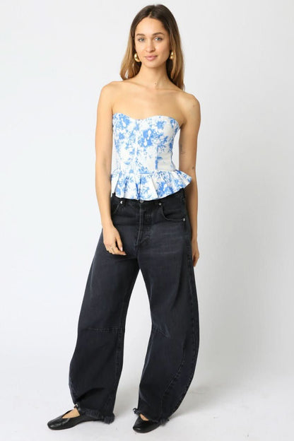 Sutton White and Blue Floral Bustier Top