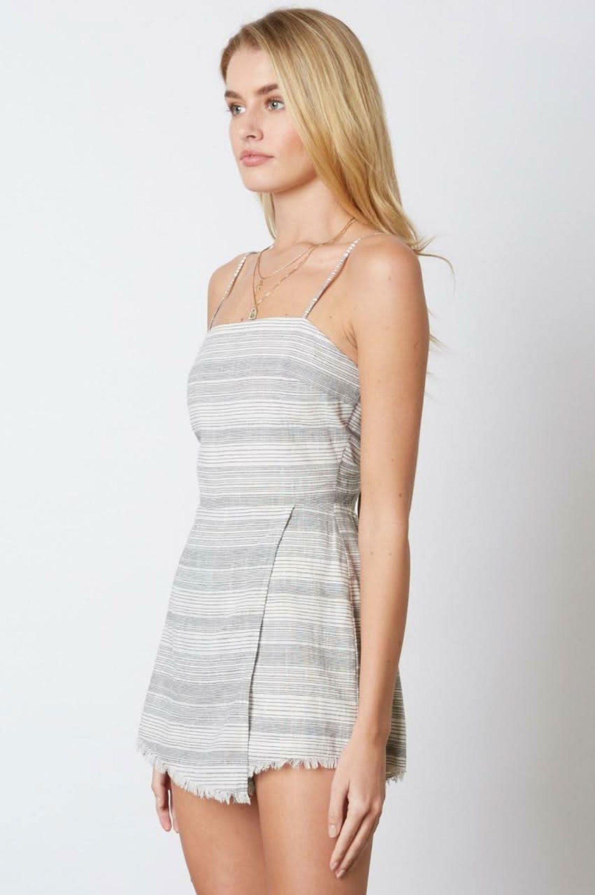 Stephanie Black and White Striped Tie-Back Romper