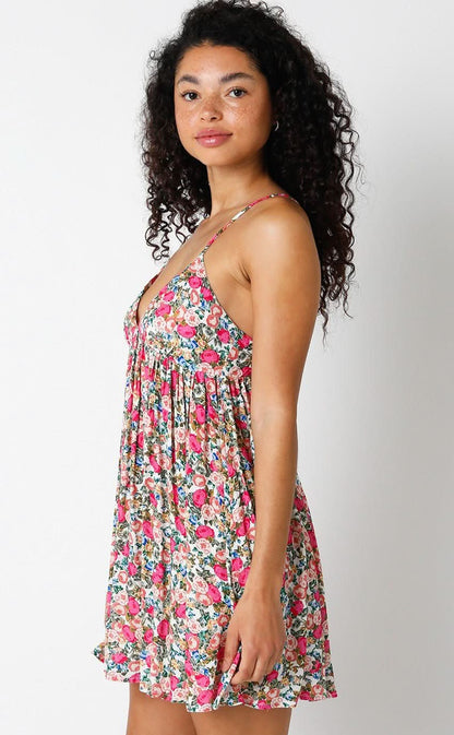 Viviane Pink Floral Babydoll Mini Dress