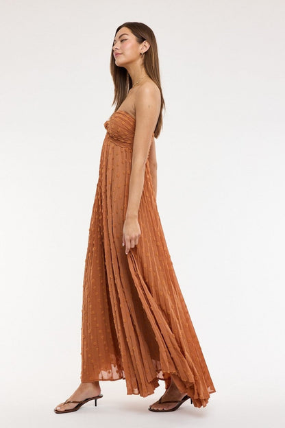 Willow Brown Clip Dot Strapless Maxi Dress