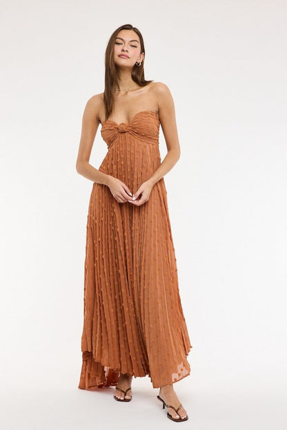 Willow Brown Clip Dot Strapless Maxi Dress