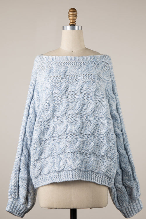 Willow Light Blue Oversized Cable Knit Sweater