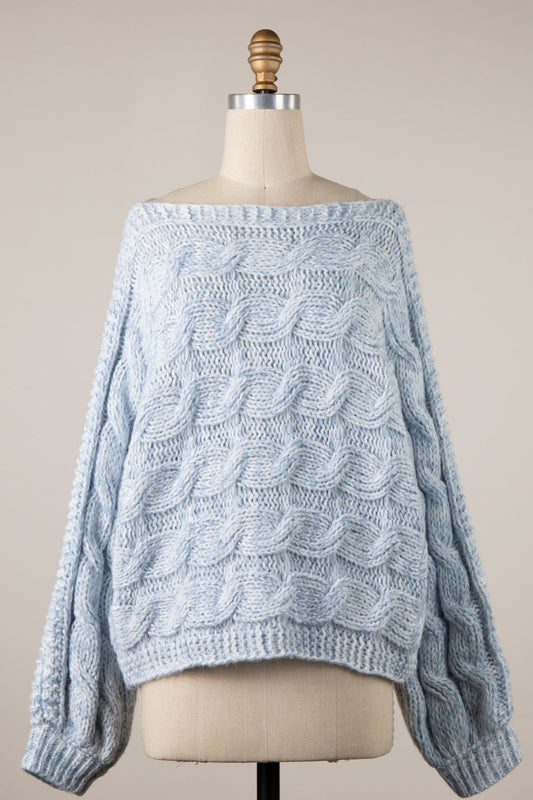 Willow Light Blue Oversized Cable Knit Sweater