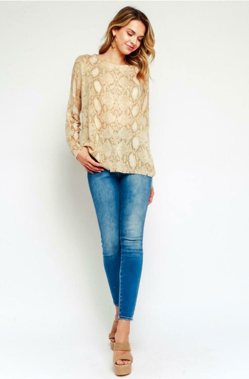Wild Side Khaki Snake Print Sweater