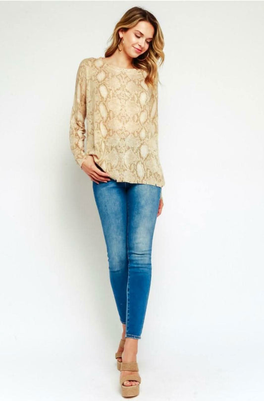 Wild Side Khaki Snake Print Sweater